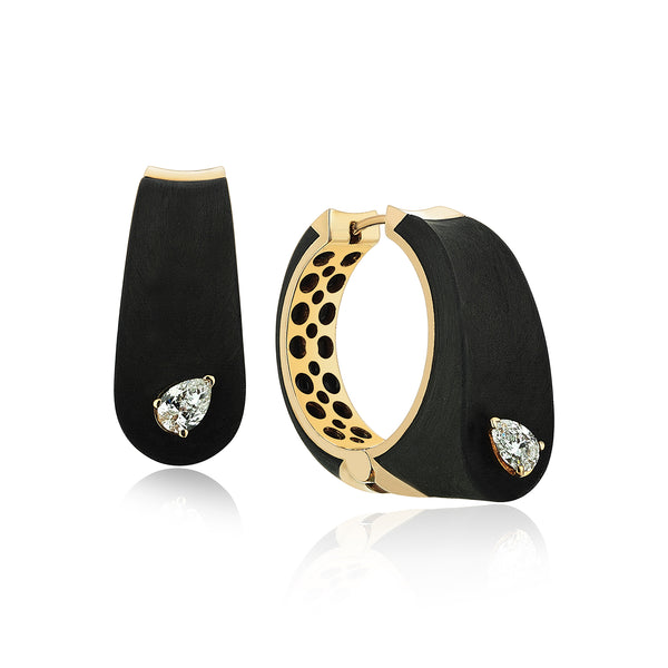 Gradiva Midnight Ember | Carbon Fiber Diamond Earrings | 18K Gold