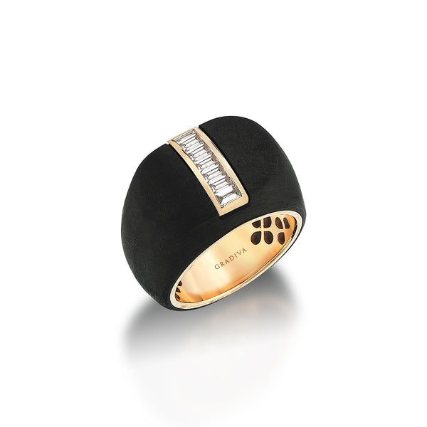 Gradiva Midnight Crest | Carbon Fiber Diamond Ring | 18K Gold